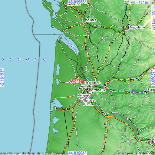 Topographic map of Avensan