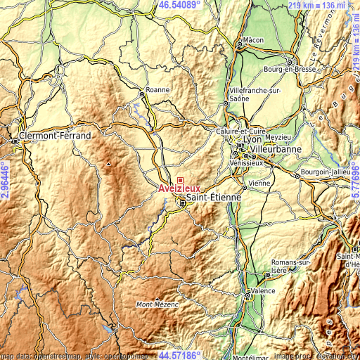 Topographic map of Aveizieux