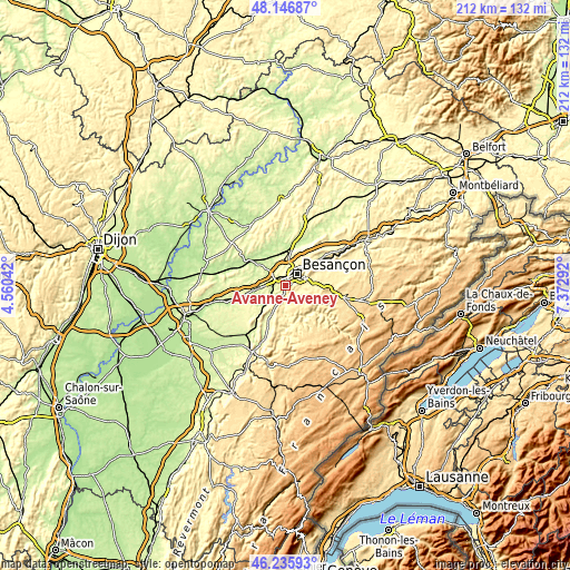 Topographic map of Avanne-Aveney