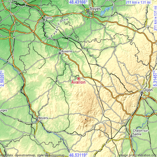 Topographic map of Avallon