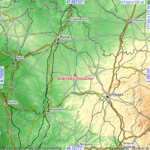 Topographic map of Availles-Limouzine