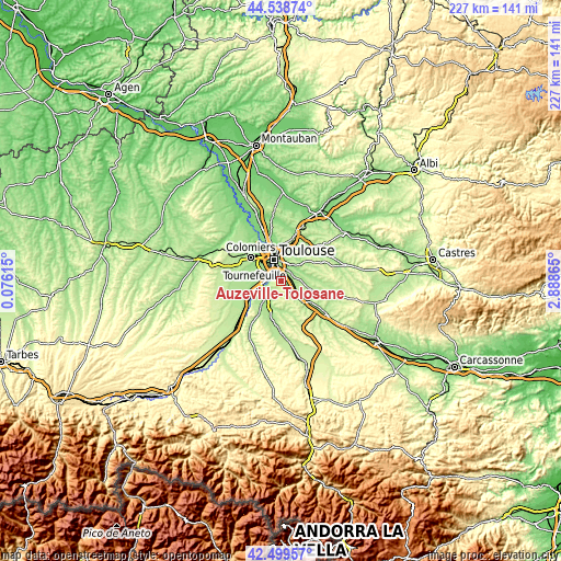 Topographic map of Auzeville-Tolosane