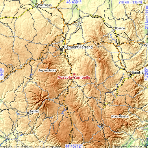 Topographic map of Auzat-la-Combelle