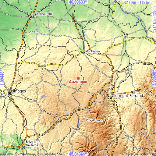 Topographic map of Auzances