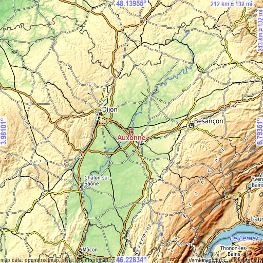 Topographic map of Auxonne