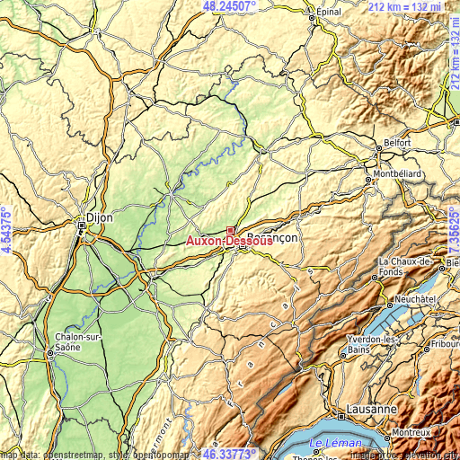 Topographic map of Auxon-Dessous