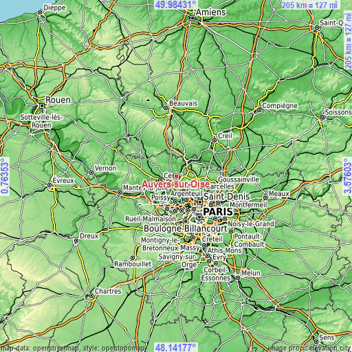 Topographic map of Auvers-sur-Oise