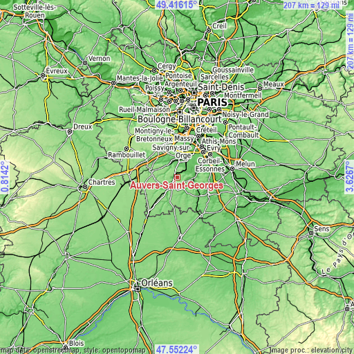 Topographic map of Auvers-Saint-Georges