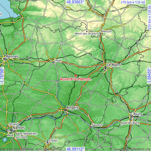 Topographic map of Auvers-le-Hamon