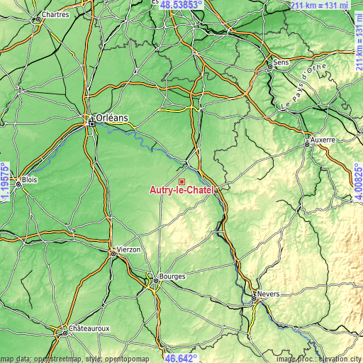 Topographic map of Autry-le-Châtel