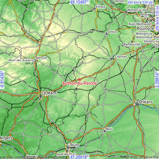 Topographic map of Authon-du-Perche