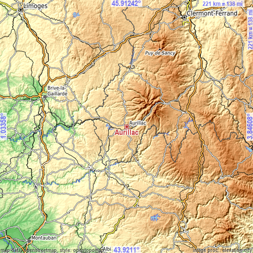 Topographic map of Aurillac