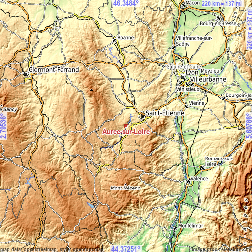 Topographic map of Aurec-sur-Loire