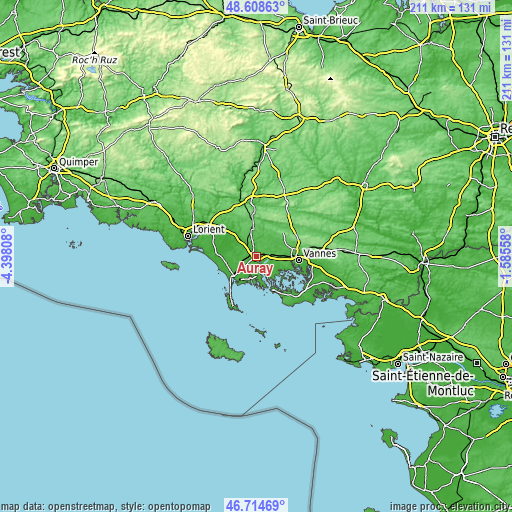 Topographic map of Auray