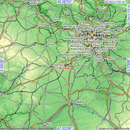 Topographic map of Auneau