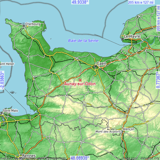 Topographic map of Aunay-sur-Odon