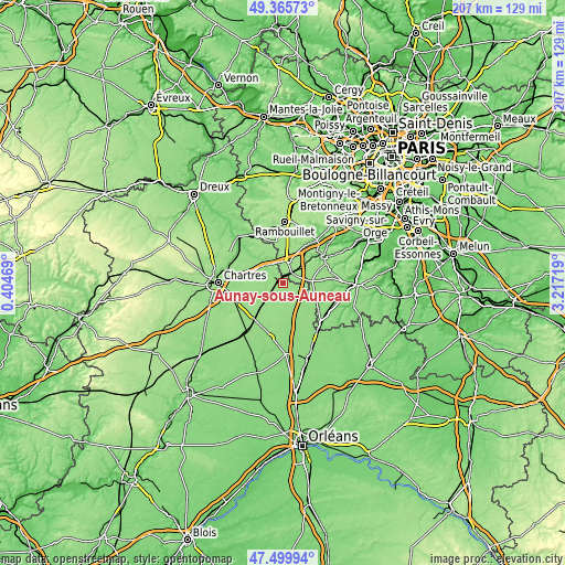 Topographic map of Aunay-sous-Auneau