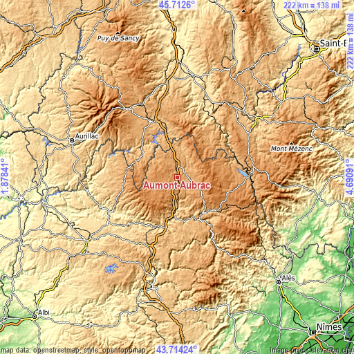 Topographic map of Aumont-Aubrac