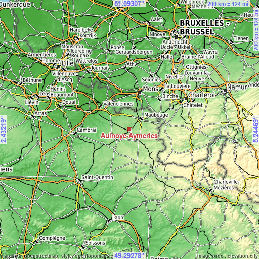 Topographic map of Aulnoye-Aymeries