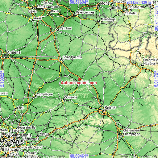 Topographic map of Aulnois-sous-Laon