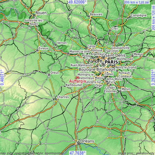 Topographic map of Auffargis