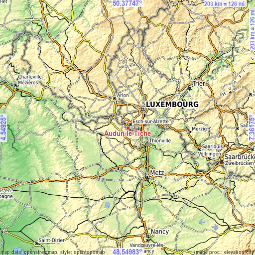 Topographic map of Audun-le-Tiche