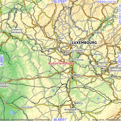 Topographic map of Audun-le-Roman