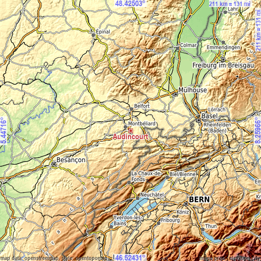 Topographic map of Audincourt