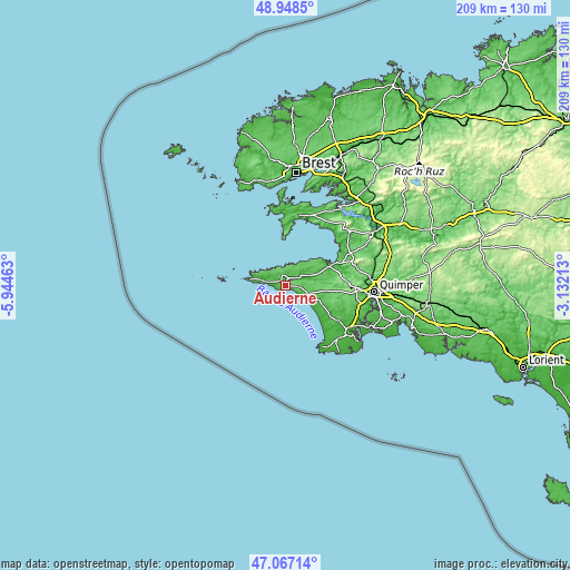 Topographic map of Audierne