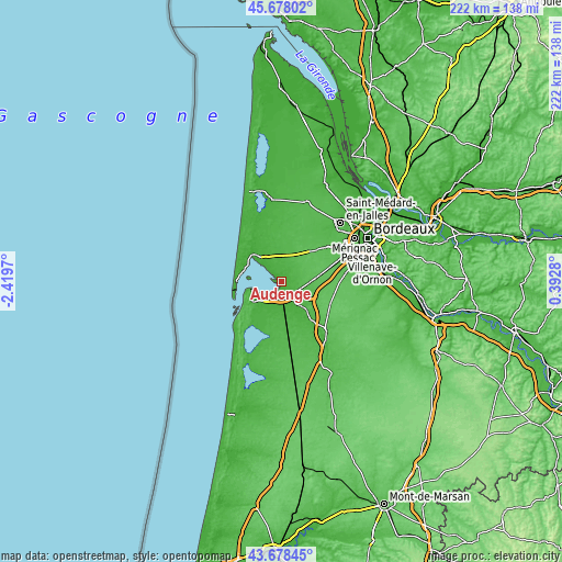 Topographic map of Audenge