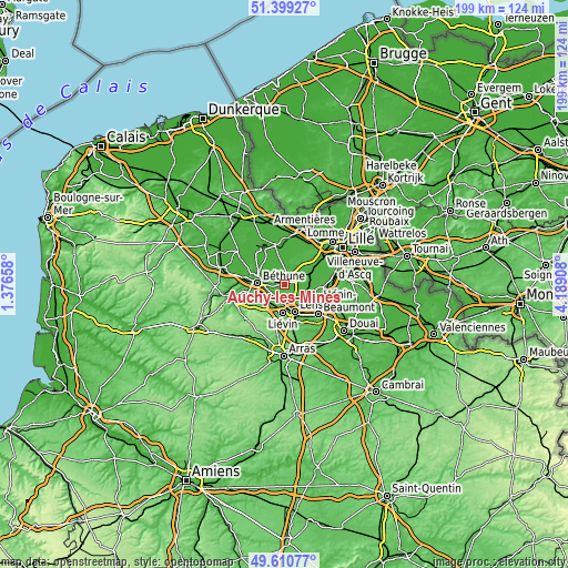 Topographic map of Auchy-les-Mines