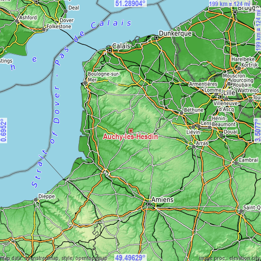 Topographic map of Auchy-lès-Hesdin