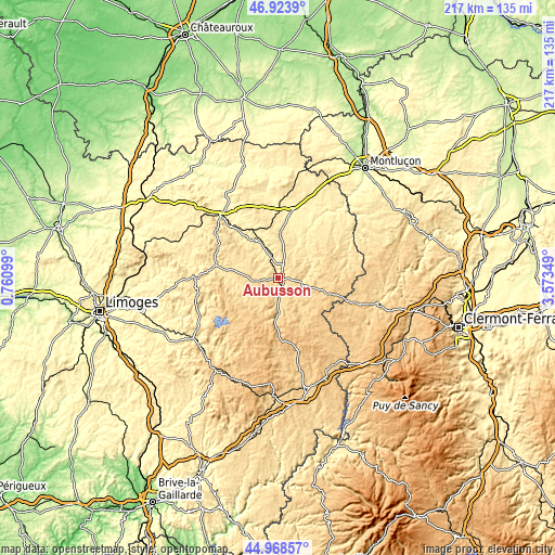 Topographic map of Aubusson