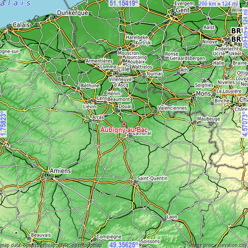 Topographic map of Aubigny-au-Bac