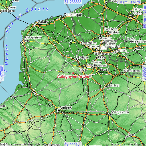 Topographic map of Aubigny-en-Artois