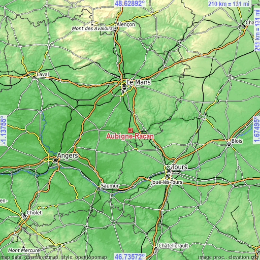 Topographic map of Aubigné-Racan