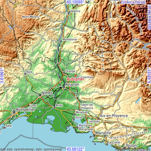 Topographic map of Aubignan