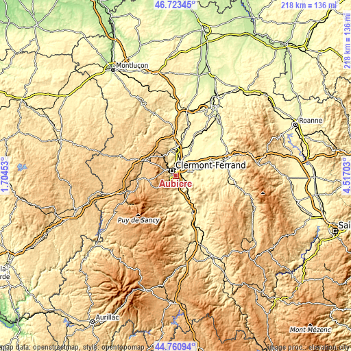 Topographic map of Aubière