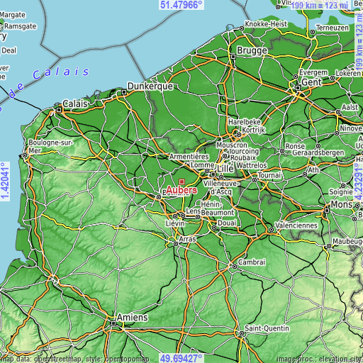 Topographic map of Aubers