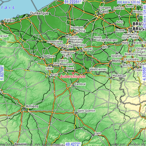 Topographic map of Auberchicourt