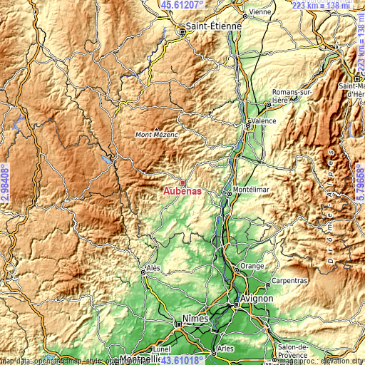 Topographic map of Aubenas