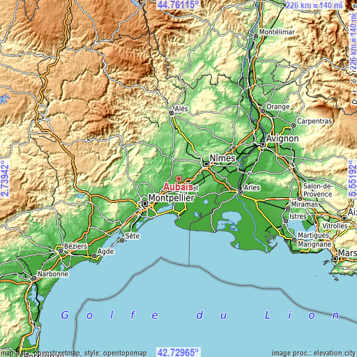 Topographic map of Aubais