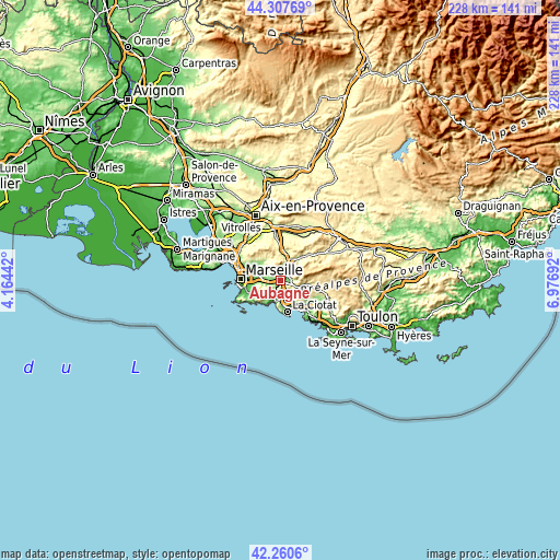 Topographic map of Aubagne