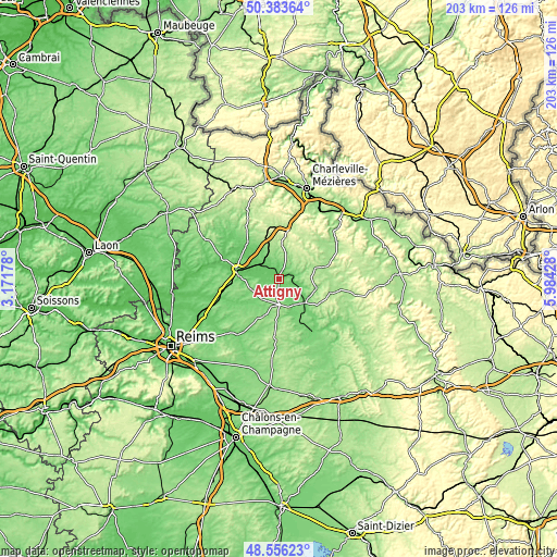 Topographic map of Attigny