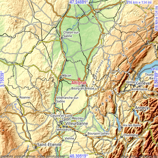 Topographic map of Attignat