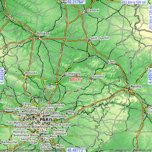 Topographic map of Attichy