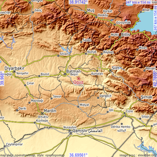 Topographic map of Oğuz