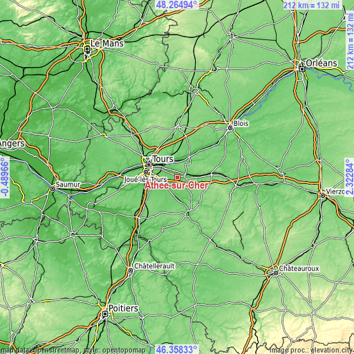 Topographic map of Athée-sur-Cher