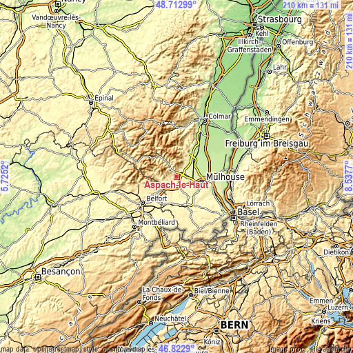 Topographic map of Aspach-le-Haut