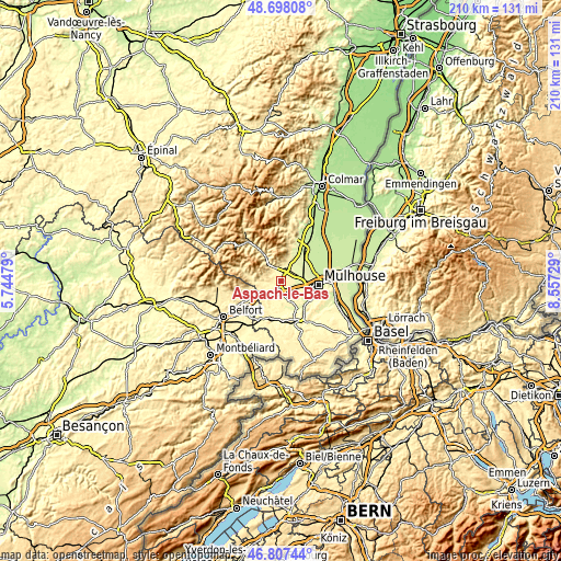 Topographic map of Aspach-le-Bas